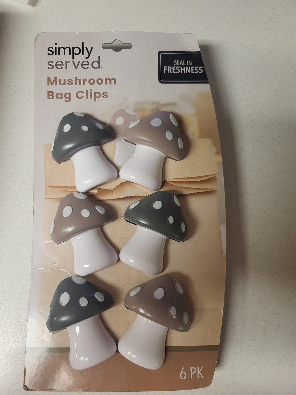 Mushroom Bag Clips - Gray & Taupe (6 Pack)